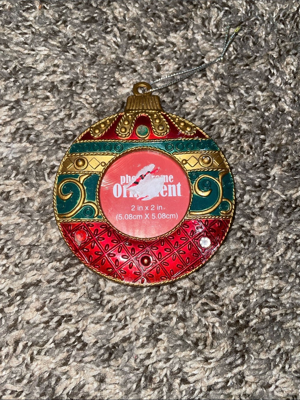 Studio Decor Round Decorative Photo Ornament in Red, Green & Gold